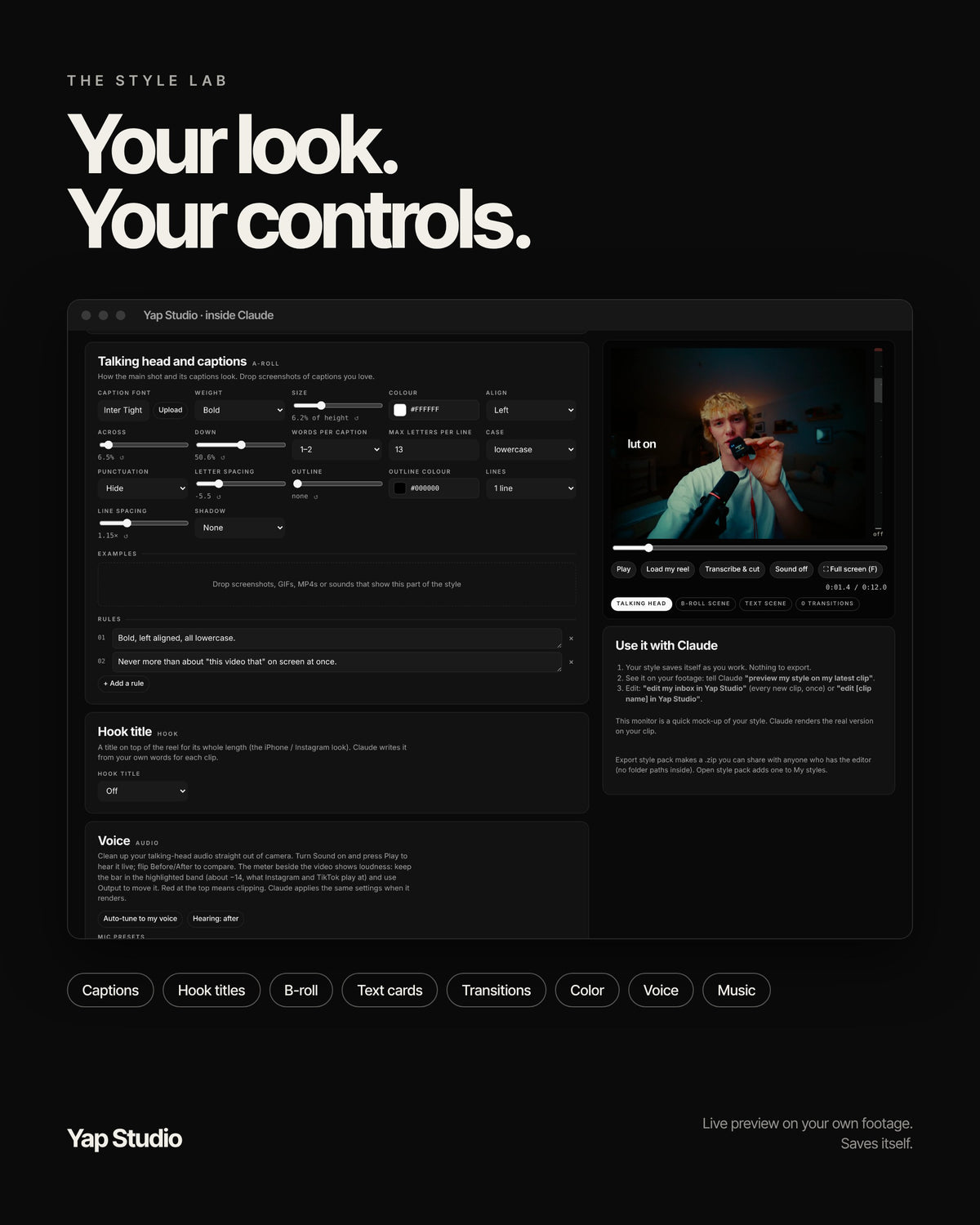 Yap Studio- Your AI editor for cinematic talking-head reels
